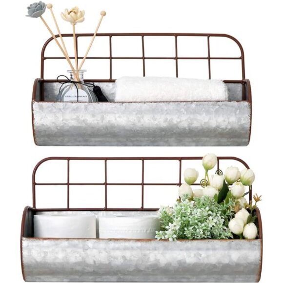 Farmhouse Galvanized Wall Basket Decor Bathroom Storage Bin Organizer Rustic - Picture 1 of 6
